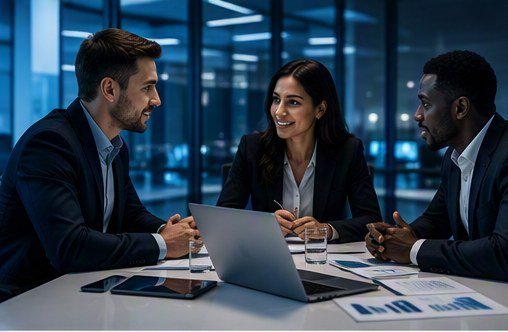 Equipo de Confiance Corporation en una reunión de trabajo
